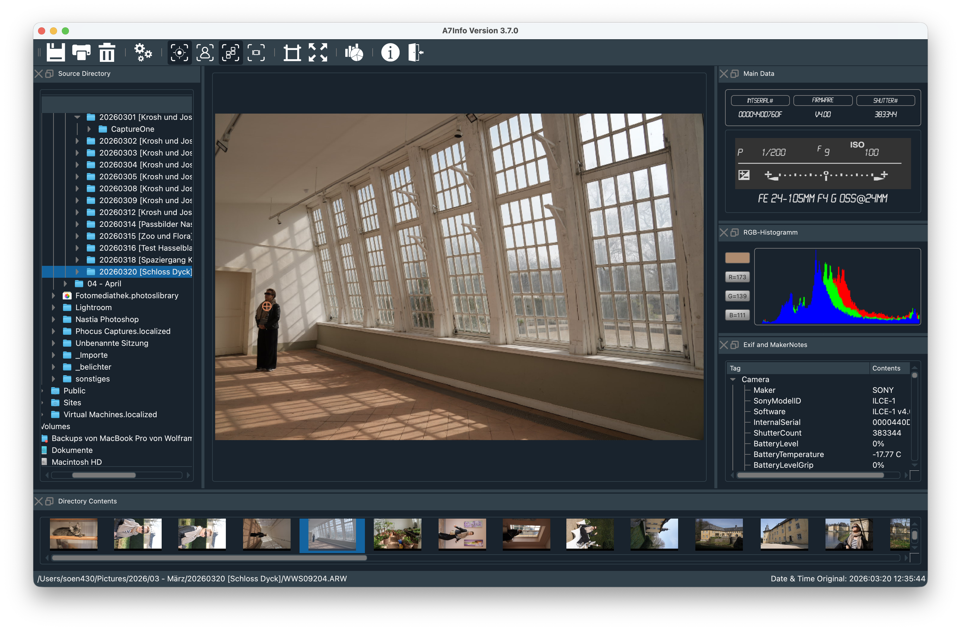 A7Info Hauptfenster mit nummerierten Bereichen